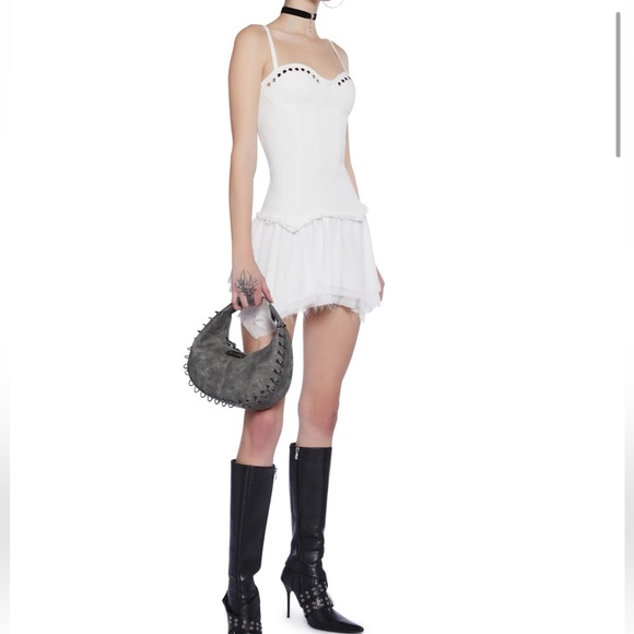 Dolls Kill Generation Kiss White Studded Chiffon Handkerchief Mini Dress Small - Picture 2 of 4